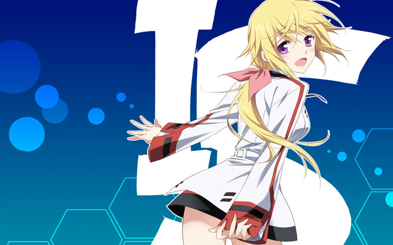 Blonde Anime Girl — Blue, Dynamic, School Uniform, Purple Eyes