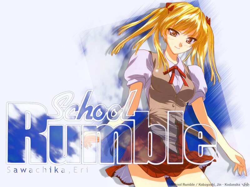 Blonde Anime Girl — Blue, Dynamic, School Uniform, Text Overlay