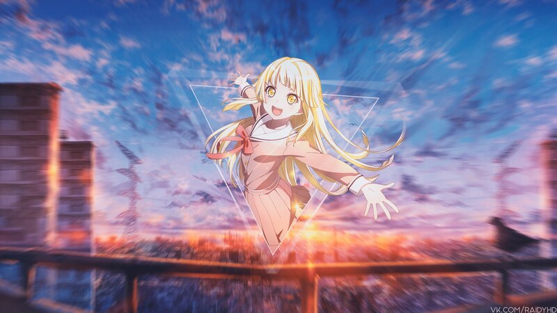 Blonde Anime Girl — Blue, Dynamic, Sunset