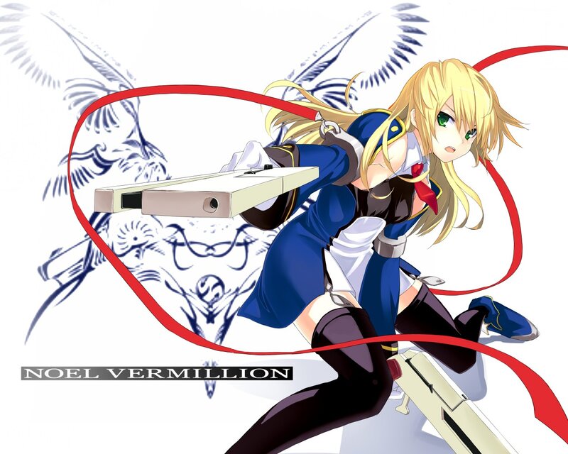 Blonde Anime Girl — Blue, Dynamic, Sword, Ribbon