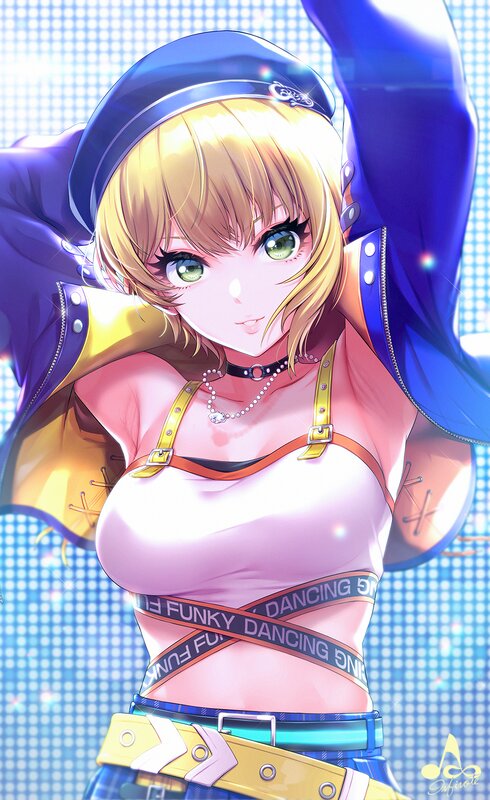 Blonde Anime Girl — Blue, Energetic, Green Eyes