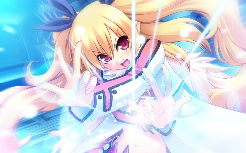 Blonde Anime Girl — Blue, Energetic, Pink Outfit