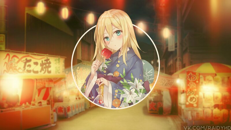 Blonde Anime Girl — Blue, Festive, Night, Lollipop
