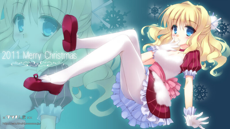 Blonde Anime Girl — Blue, Festive, Winter