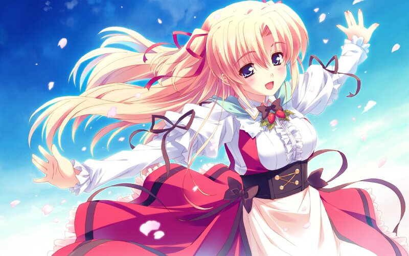 Blonde Anime Girl — Blue, Joyful, Spring
