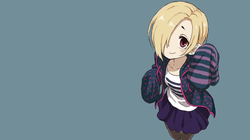 Blonde Anime Girl — Blue, Neutral, Striped Shirt