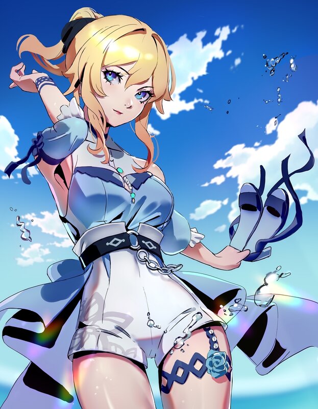 Blonde Anime Girl — Blue, Playful, Afternoon, Blue Sky