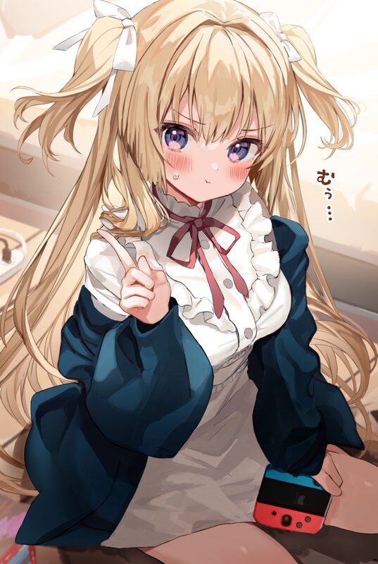 Blonde Anime Girl — Blue, Playful, Afternoon, Nintendo Switch