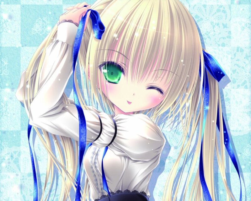 Blonde Anime Girl — Blue, Playful, Green Eyes