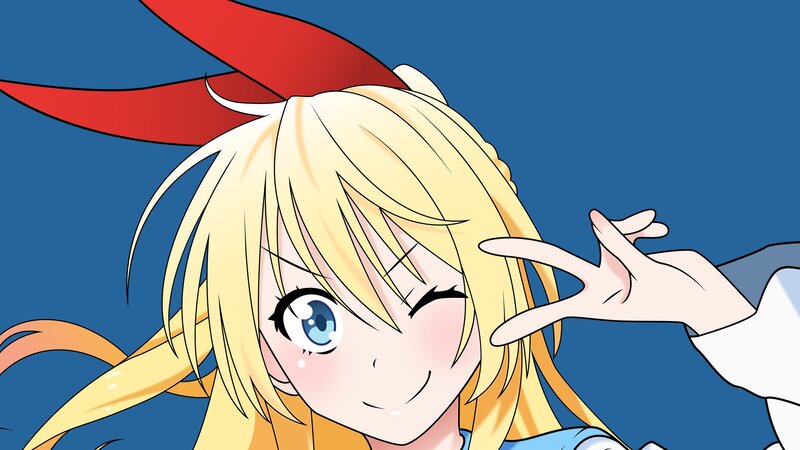 Blonde Anime Girl — Blue, Playful, Red Hair Accessory