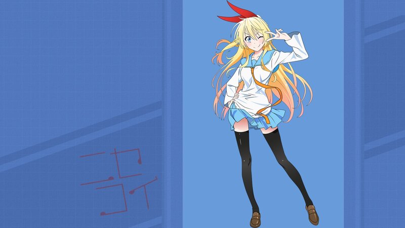 Blonde Anime Girl — Blue, Playful, School Uniform, Long Hair