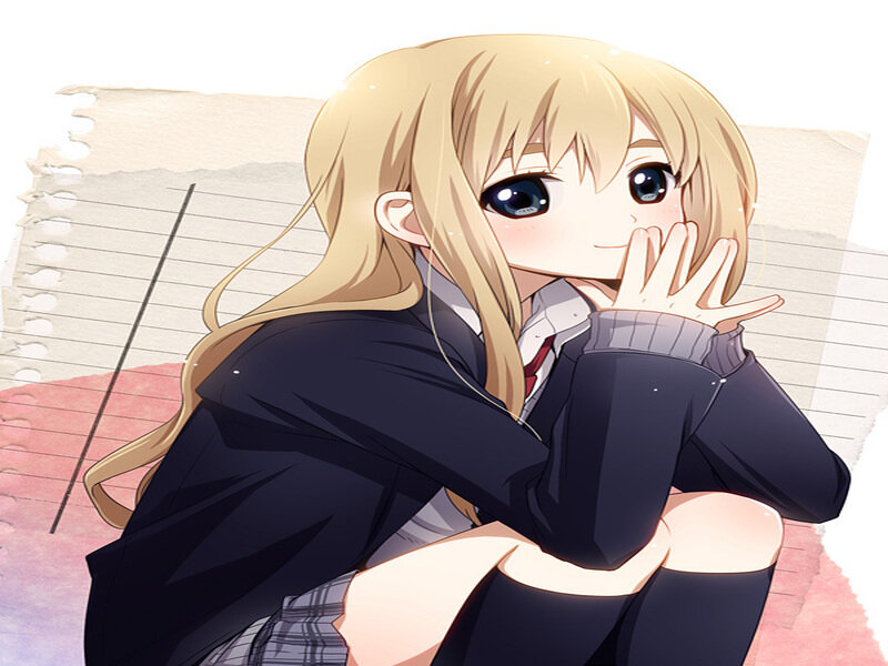 Blonde Anime Girl — Blue, Playful, School Uniform, Notebook Paper