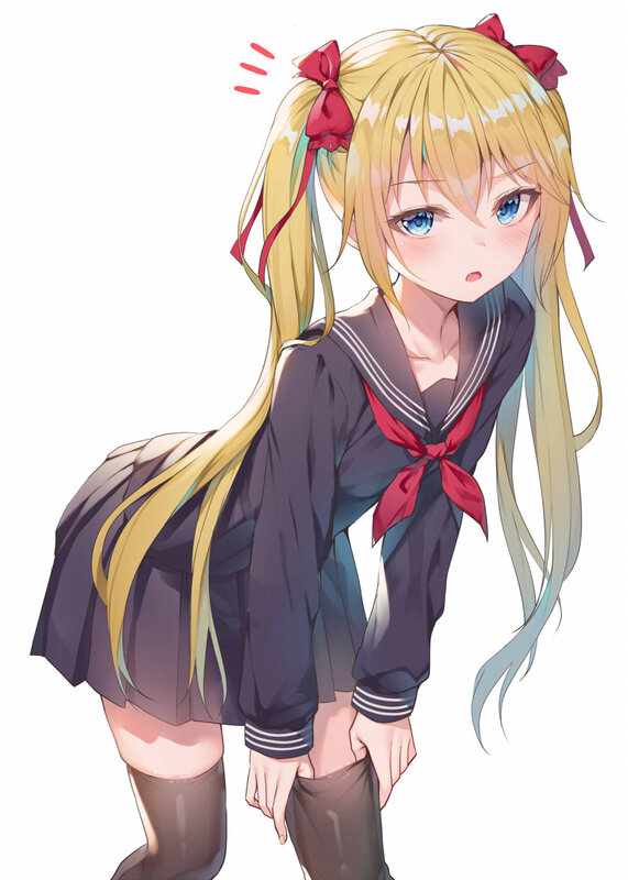 Blonde Anime Girl — Blue, Playful, School Uniform, Pigtails