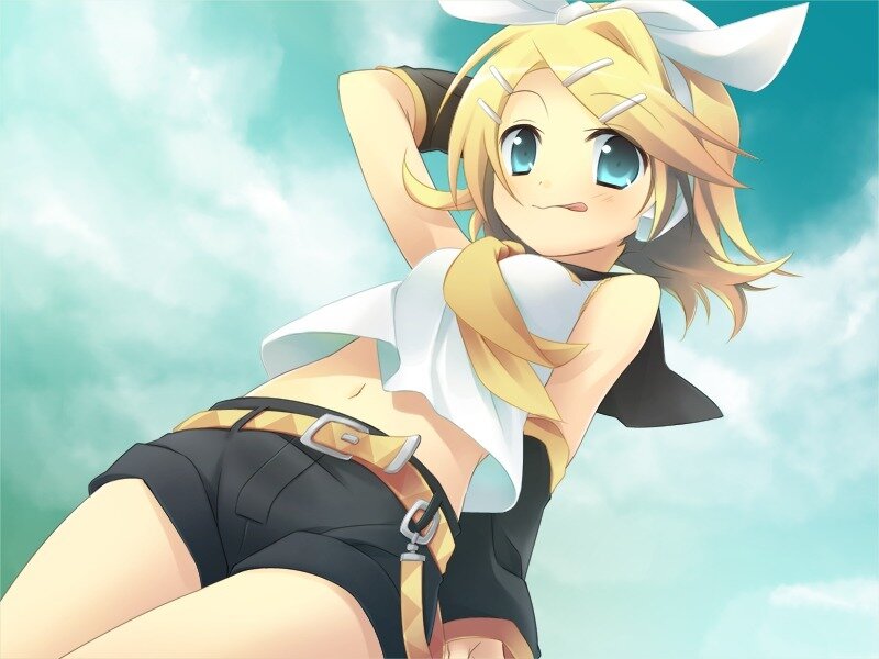 Blonde Anime Girl — Blue, Playful, Sky