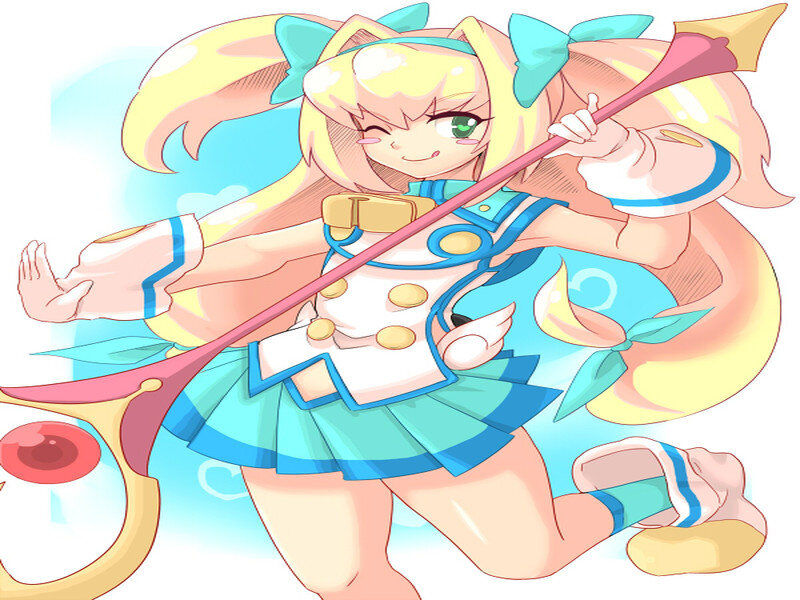 Blonde Anime Girl — Blue, Playful, Spear