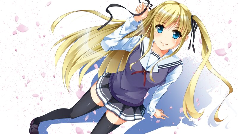 Blonde Anime Girl — Blue, Playful, Spring, School Uniform