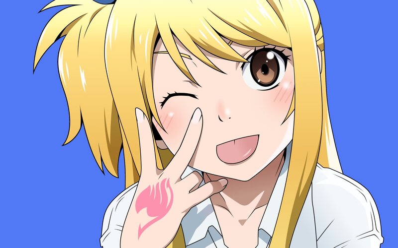 Blonde Anime Girl — Blue, Playful, Winking