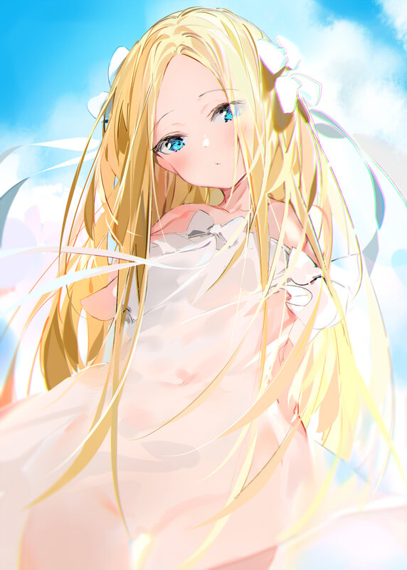 Blonde Anime Girl — Blue, Serene, Afternoon, Blue Eyes, White Bow