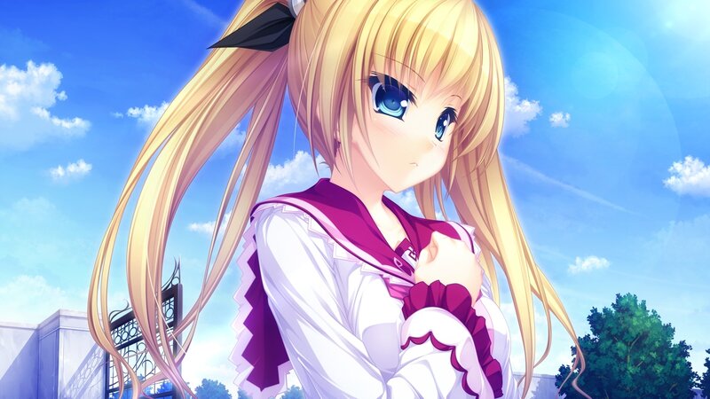 Blonde Anime Girl — Blue, Serene, Afternoon, Blue Sky