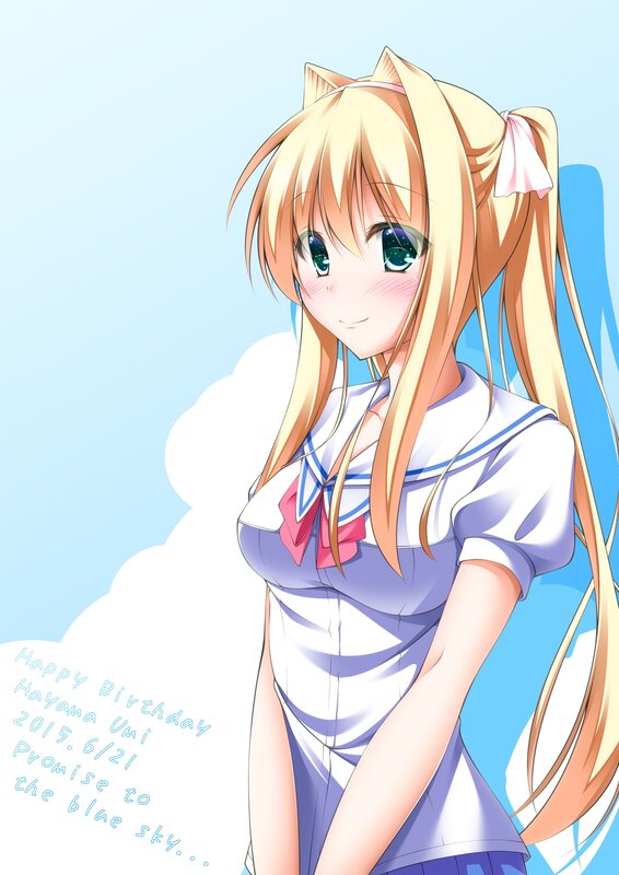 Blonde Anime Girl — Blue, Serene, Afternoon, Cat Ears