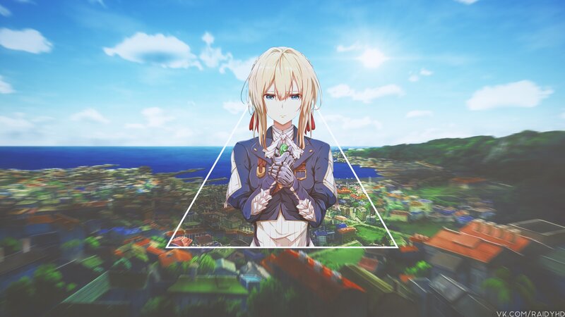 Blonde Anime Girl — Blue, Serene, Afternoon, City