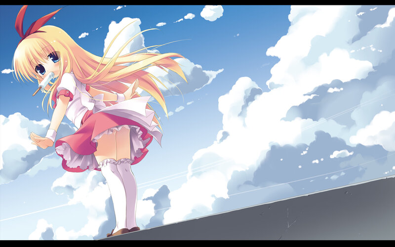 Blonde Anime Girl — Blue, Serene, Afternoon, Sky, Clouds, Ice Cream