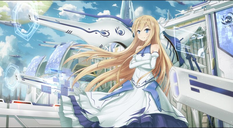Blonde Anime Girl — Blue, Serene, Afternoon, Spaceship