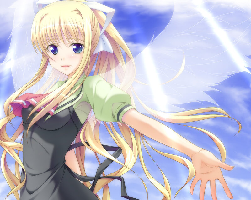 Blonde Anime Girl — Blue, Serene, Afternoon, Wings