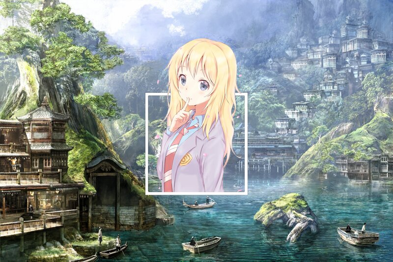 Blonde Anime Girl — Blue, Serene, Morning, Digital Art
