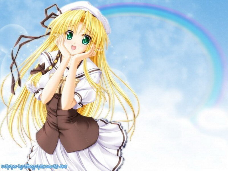 Blonde Anime Girl — Blue, Serene, Morning, Rainbow