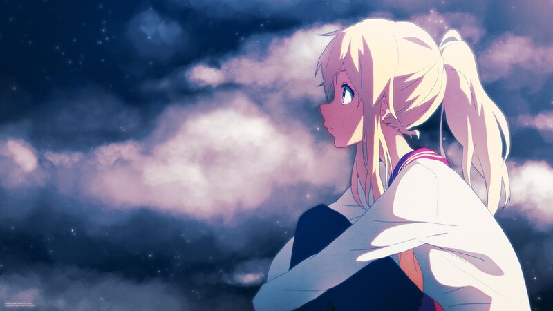 Blonde Anime Girl — Blue, Serene, Night, Night Sky, Clouds