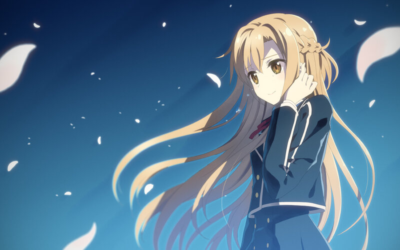 Blonde Anime Girl — Blue, Serene, Night, School Uniform