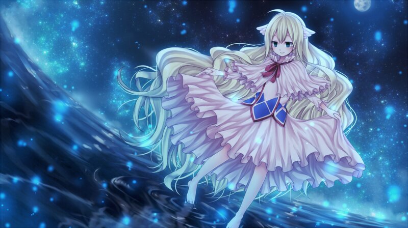 Blonde Anime Girl — Blue, Serene, Night, Starfield