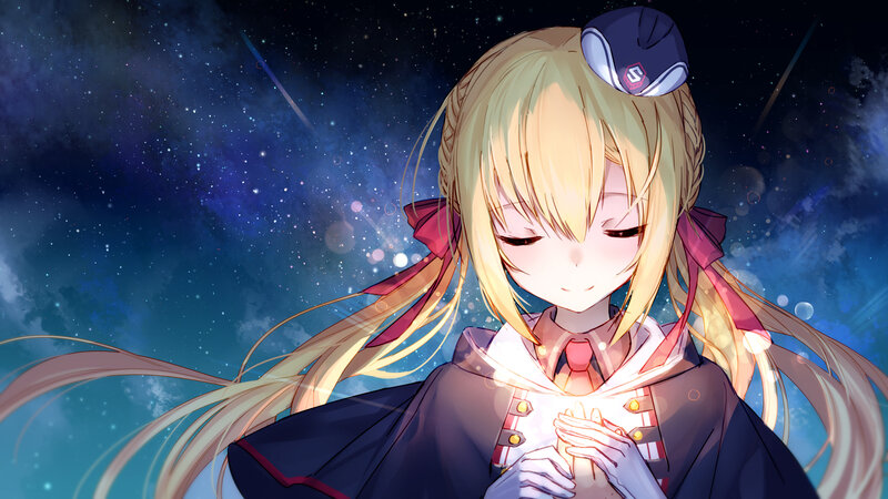 Blonde Anime Girl — Blue, Serene, Night, Stars