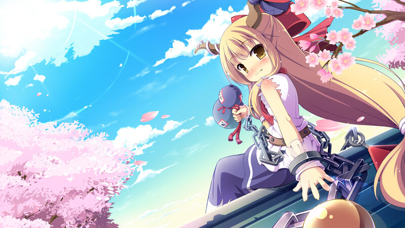 Blonde Anime Girl — Blue, Serene, Spring, Cherry Blossoms, Chains