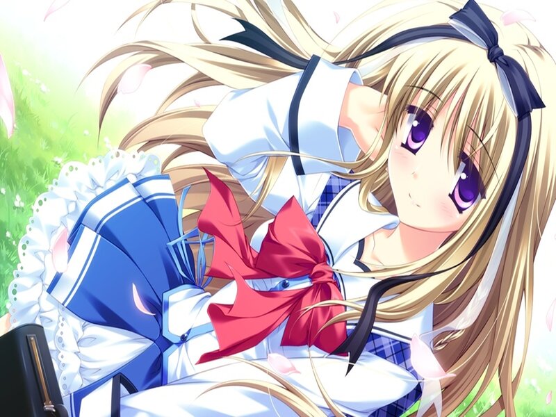 Blonde Anime Girl — Blue, Serene, Spring, School Uniform