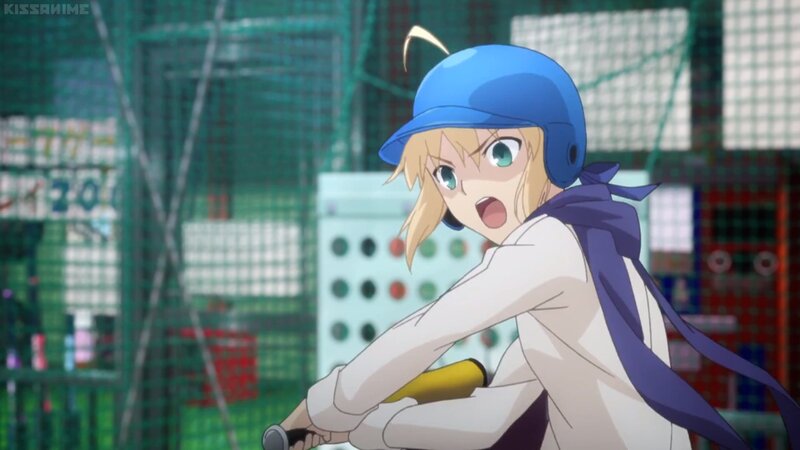 Blonde Anime Girl — Blue, Surprised, Baseball Bat