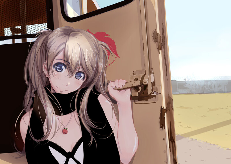 Blonde Anime Girl — Brown, Calm, Afternoon, Door