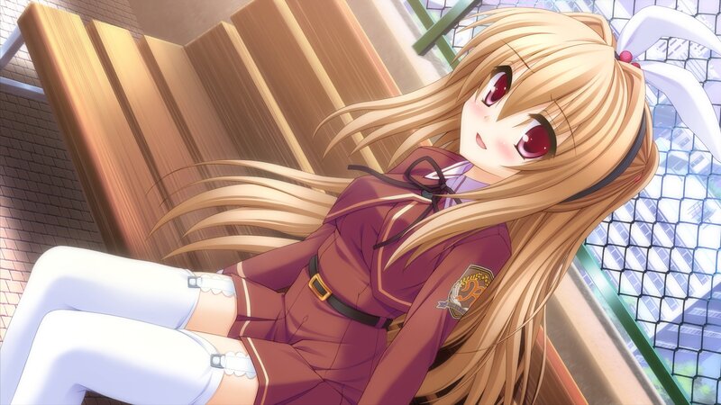 Blonde Anime Girl — Brown, Calm, Afternoon, School Uniform, Bench, Window, White