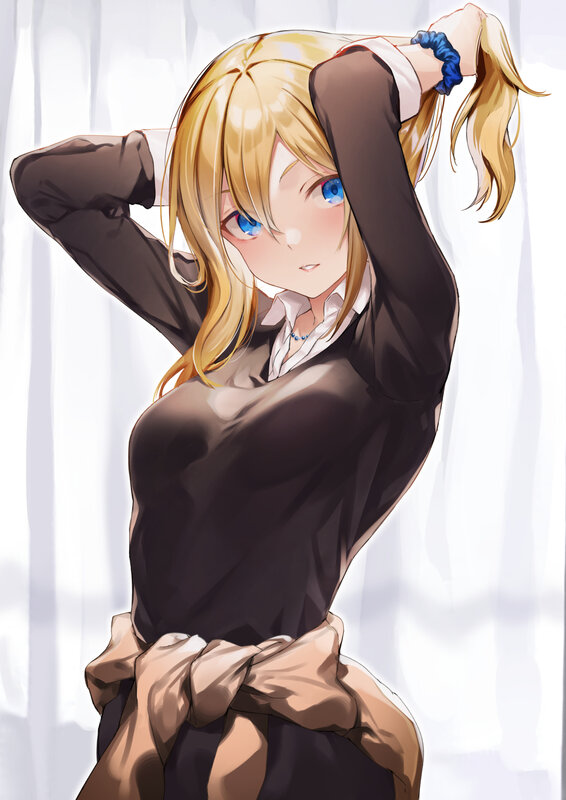 Blonde Anime Girl — Brown, Calm, Morning, Blue Eyes