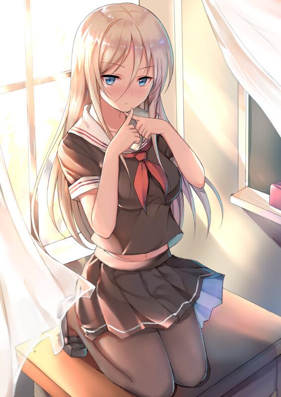 Blonde Anime Girl — Brown, Calm, Morning, School Uniform