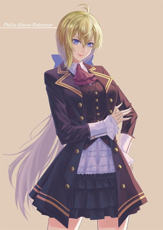 Blonde Anime Girl — Brown, Calm, School Uniform, Blue Eyes