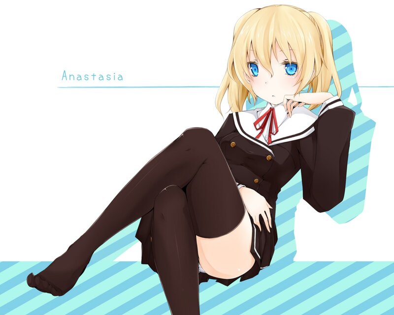 Blonde Anime Girl — Brown, Calm, School Uniform, Tights
