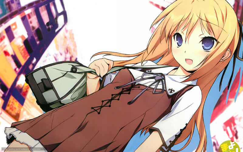 Blonde Anime Girl — Brown, Cheerful, School Uniform, Backpack