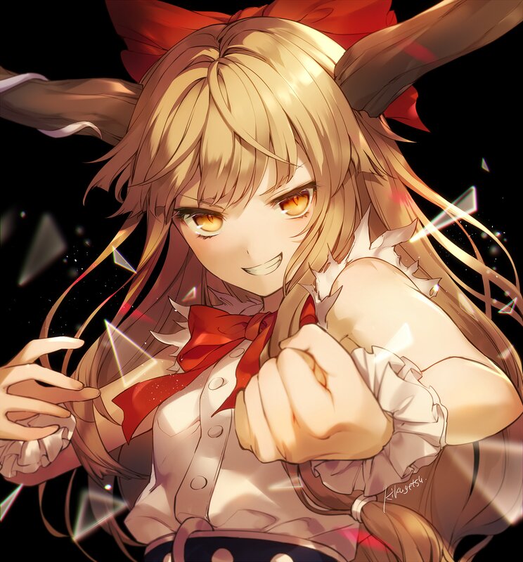Blonde Anime Girl — Brown, Dramatic, Red Bow