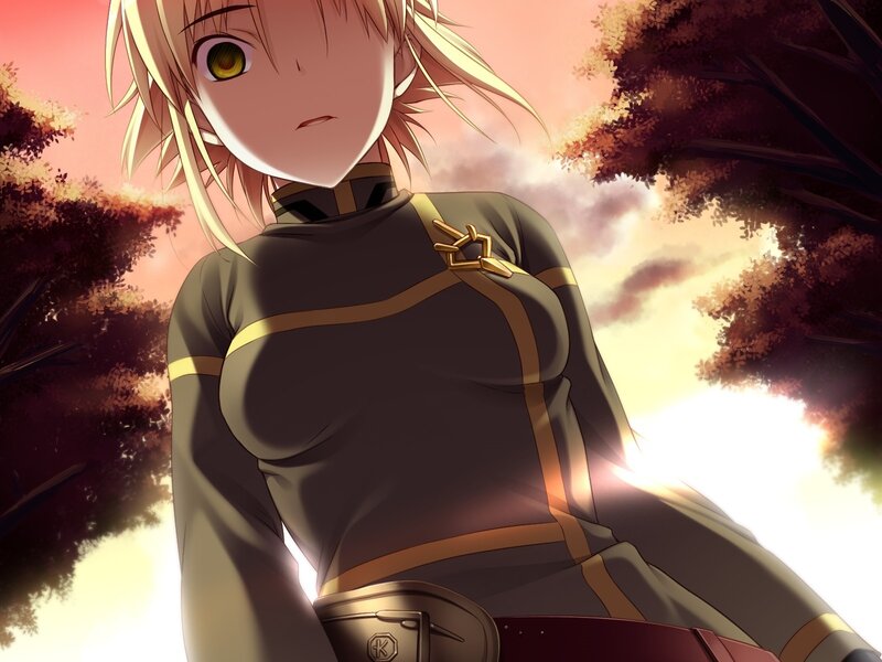 Blonde Anime Girl — Brown, Dramatic, Sunset