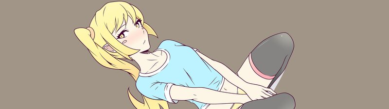 Blonde Anime Girl — Brown, Playful, Blue Shirt