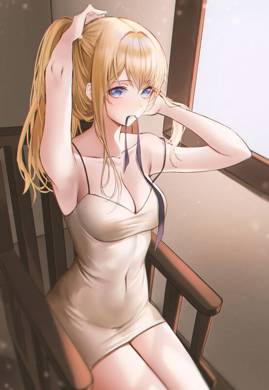 Blonde Anime Girl — Calm, Afternoon, Chair