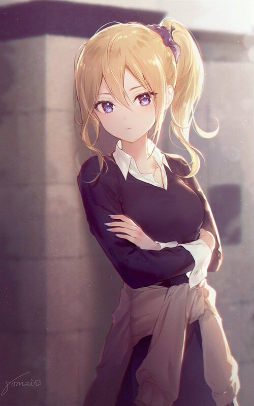 Blonde Anime Girl — Calm, Afternoon, School Uniform, Ponytail