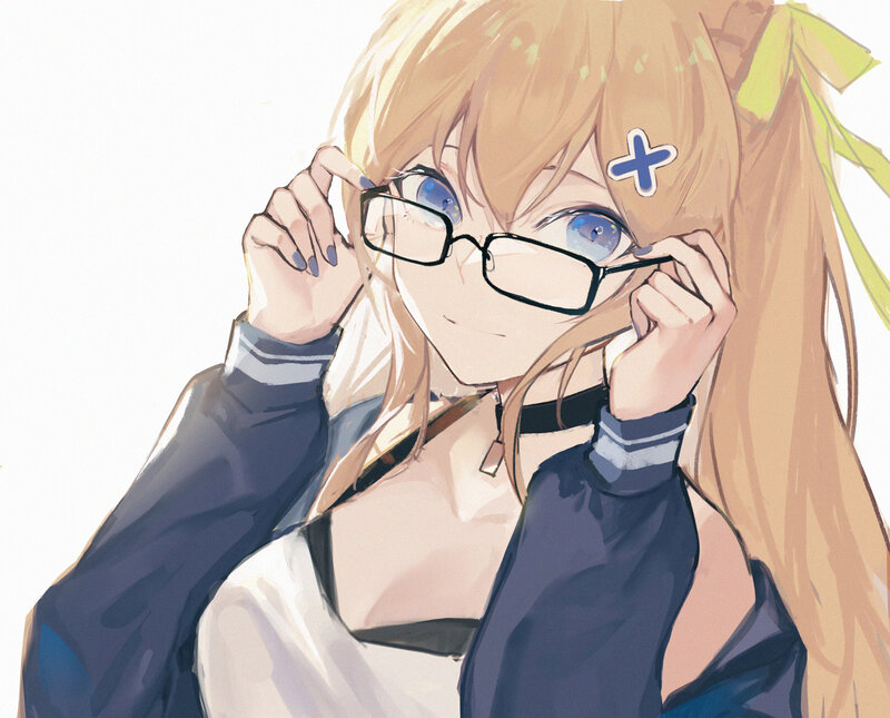 Blonde Anime Girl — Calm, Glasses, Hair Bow